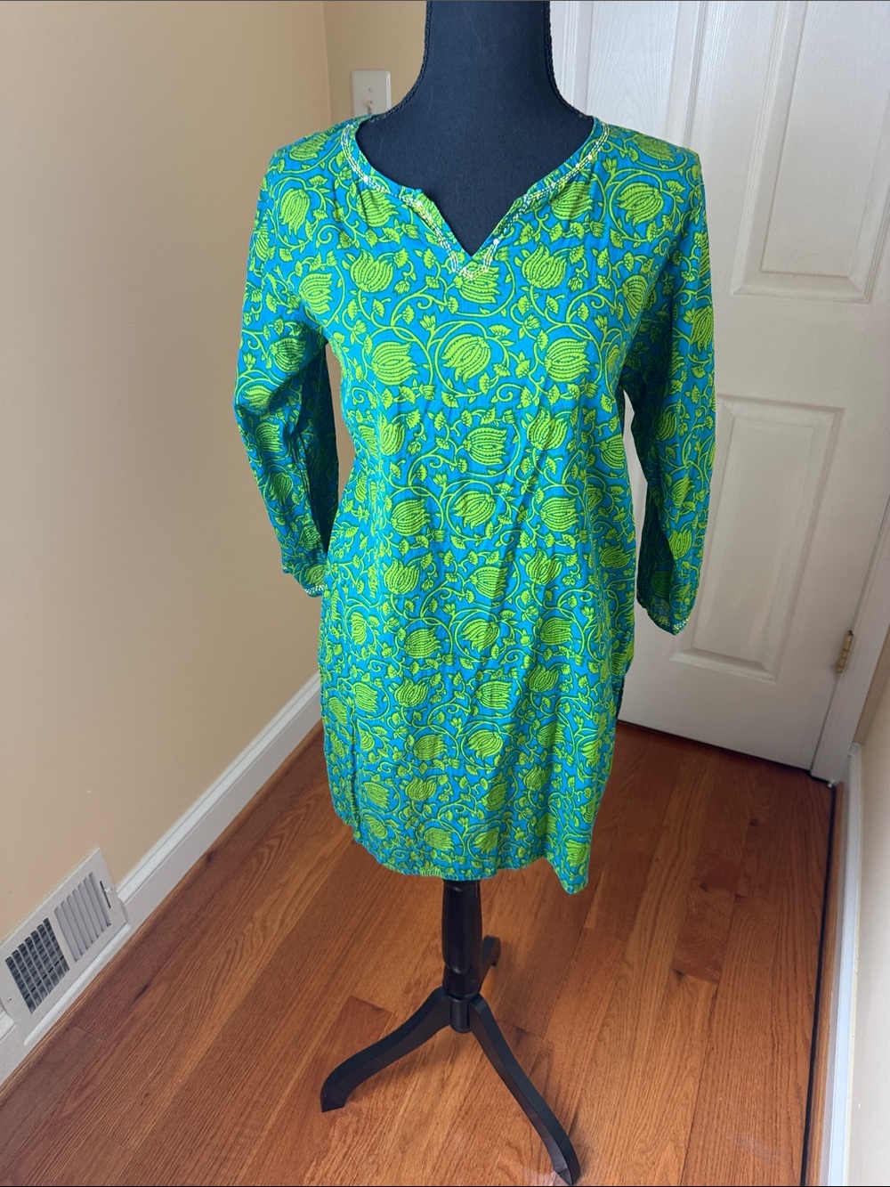 Green Floral-Print Women's Tunic Top